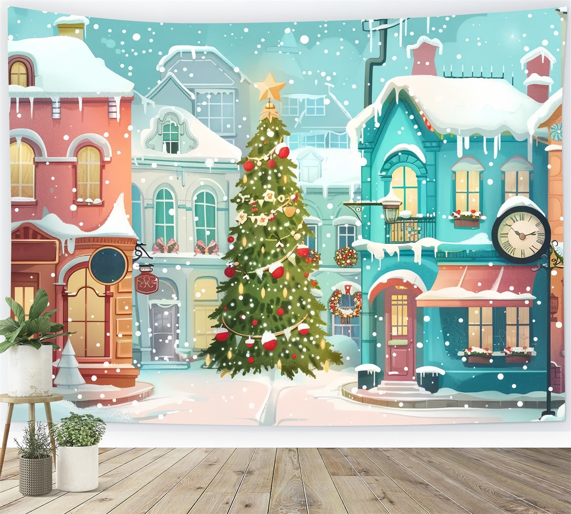 Christmas Tree in the Heart of Snowy Village Backdrop BRP9-47