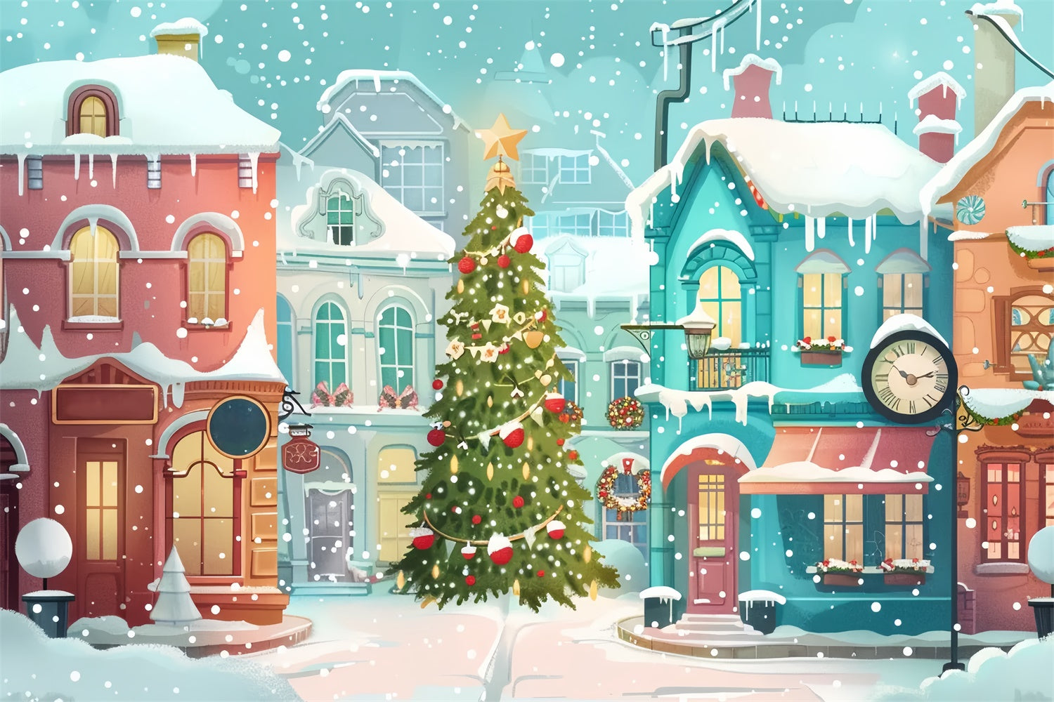 Christmas Tree in the Heart of Snowy Village Backdrop BRP9-47