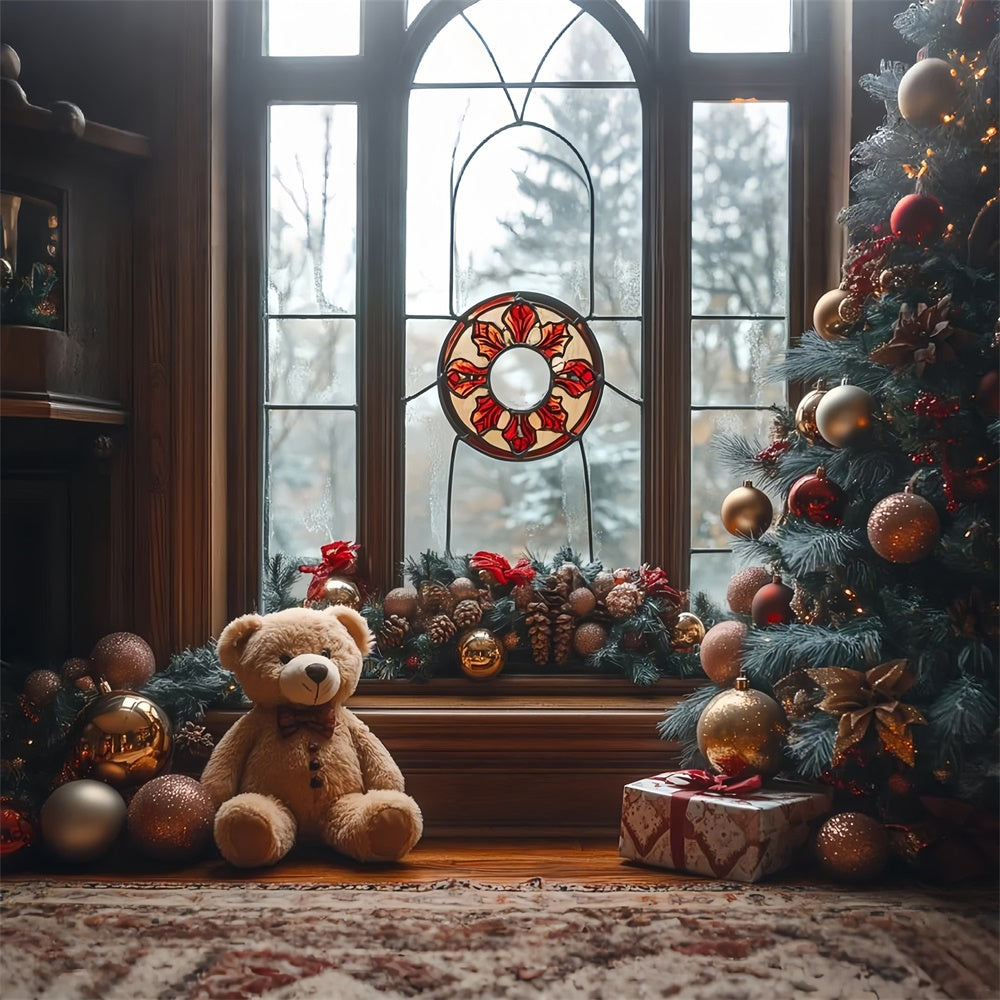 Teddy Bear Christmas by the Window Charm Backdrop BRP9-49