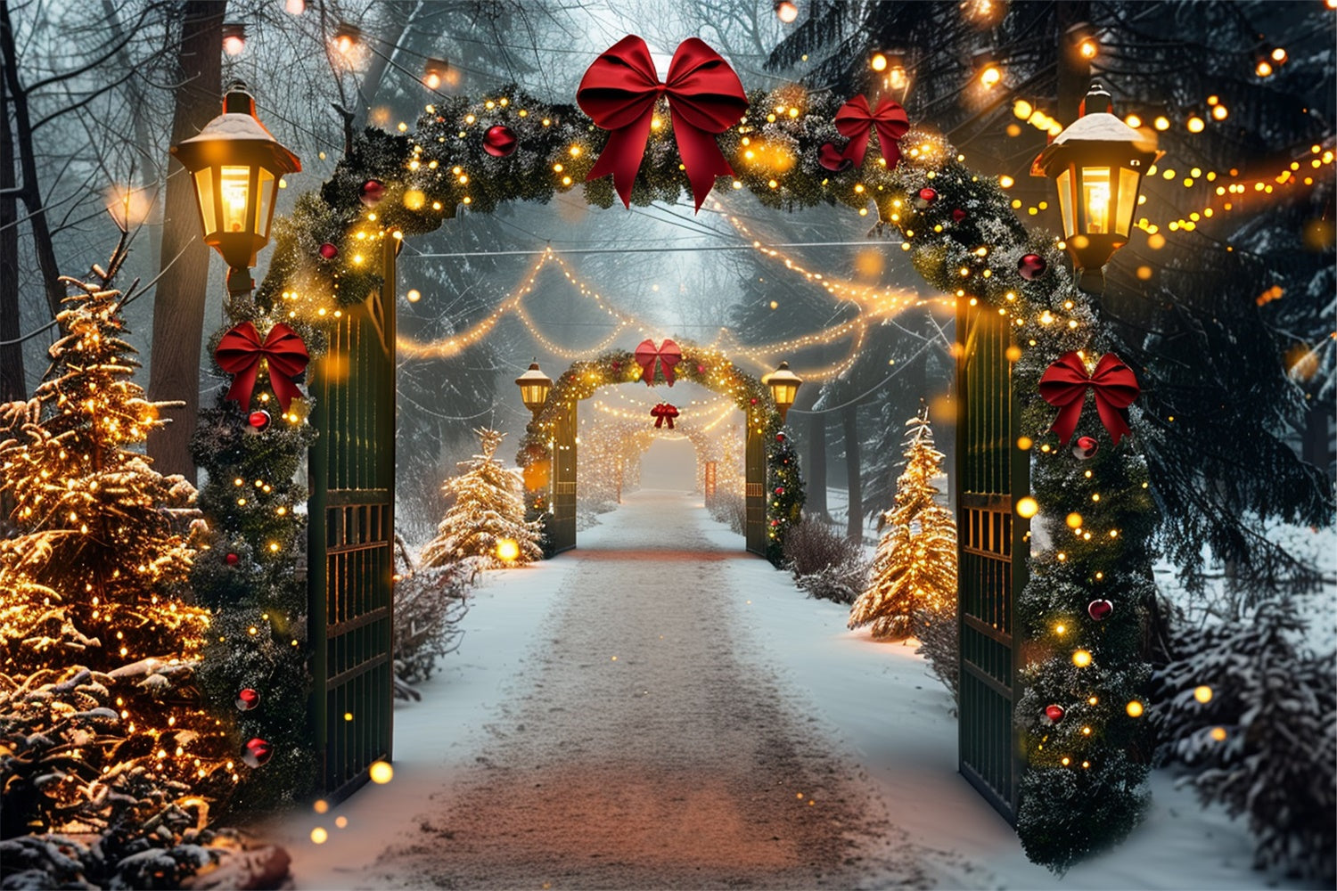 10x6.5ft Snowy Christmas Archway Festive Lights Backdrop BRP9-84 (only 1)