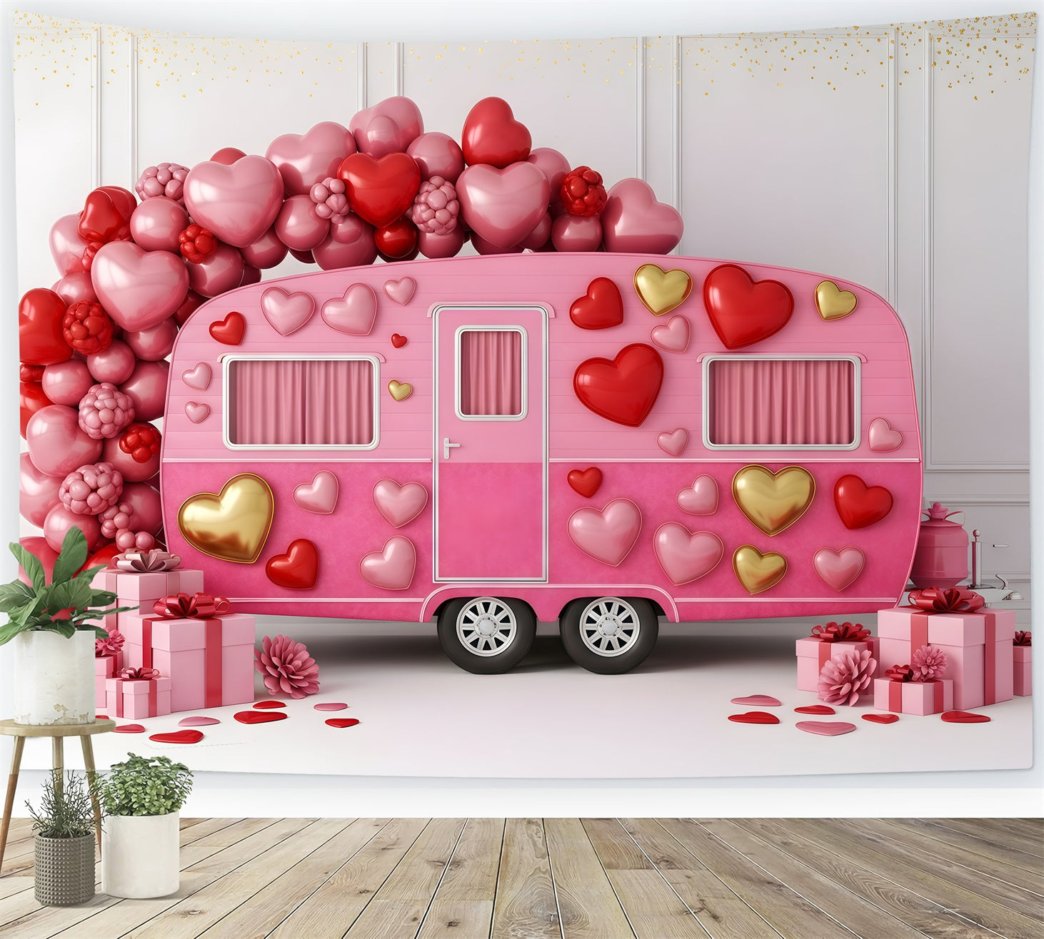 Valentines Photo Backdrop Pink Love Caravan Decor Valentine Day Backdrop By Magali