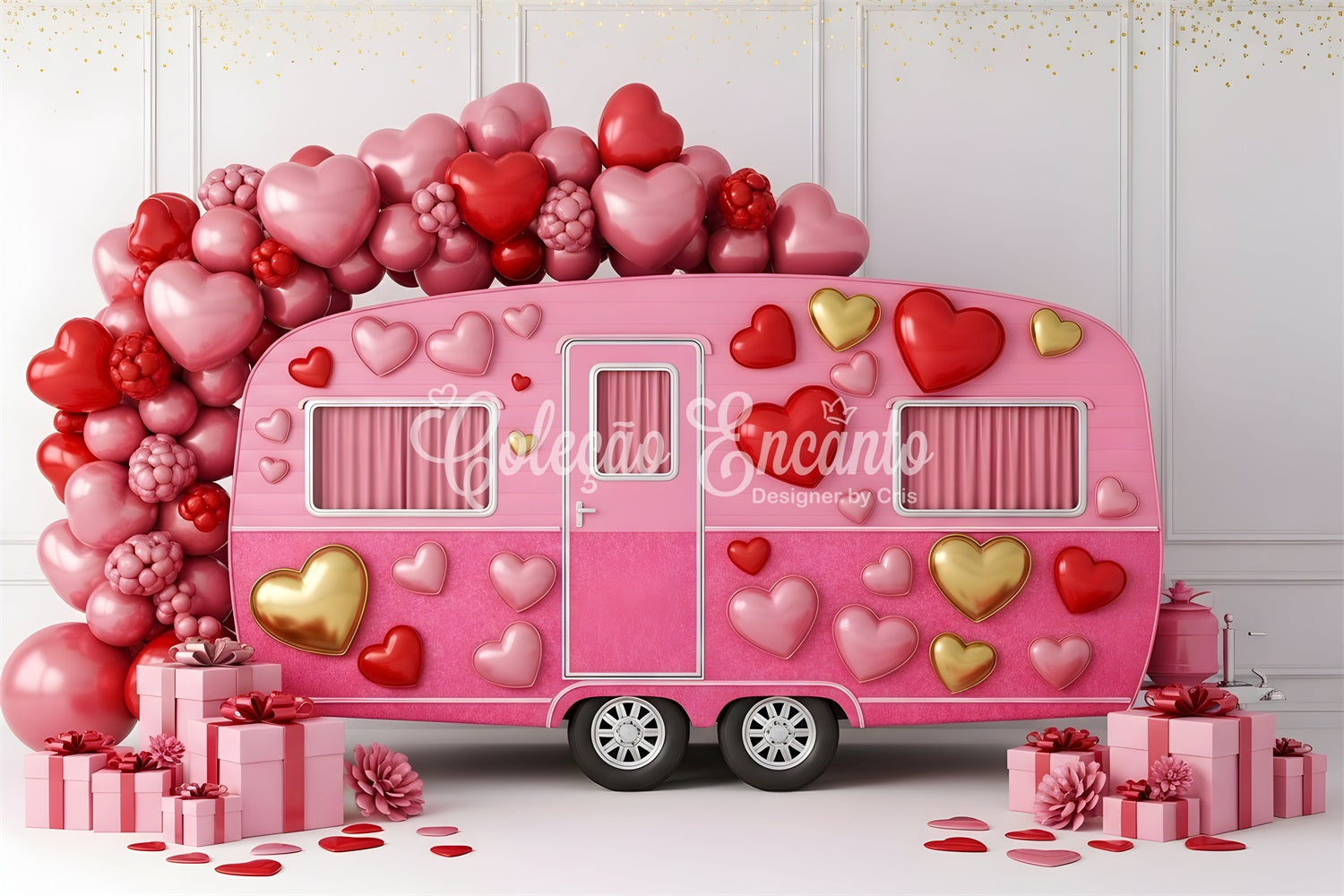 Valentines Photo Backdrop Pink Love Caravan Decor Valentine Day Backdrop By Magali