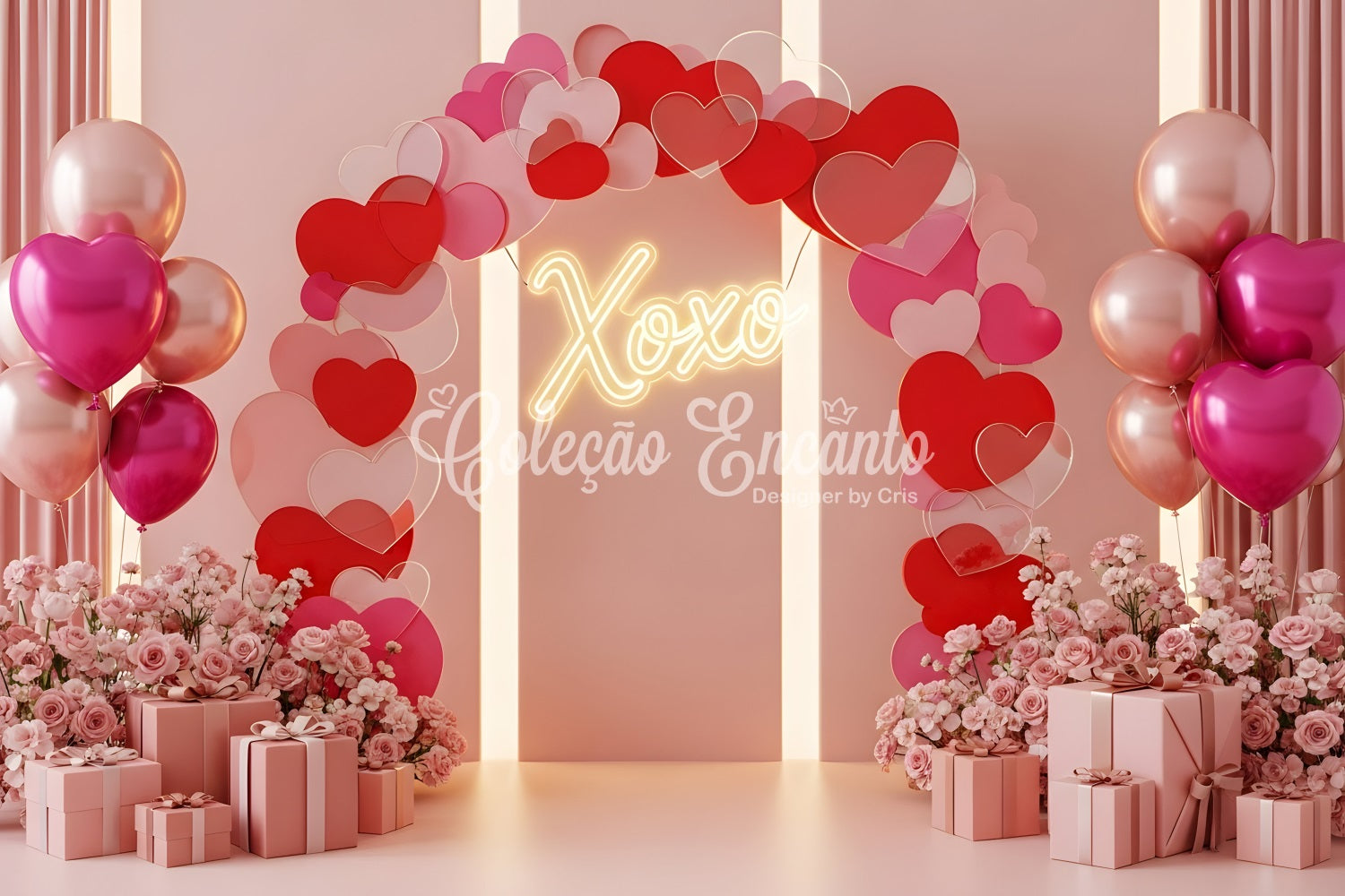 Valentine Backdrops Romantic Heart Arch Glow Valentine's Day Hearts Backdrop By Magali