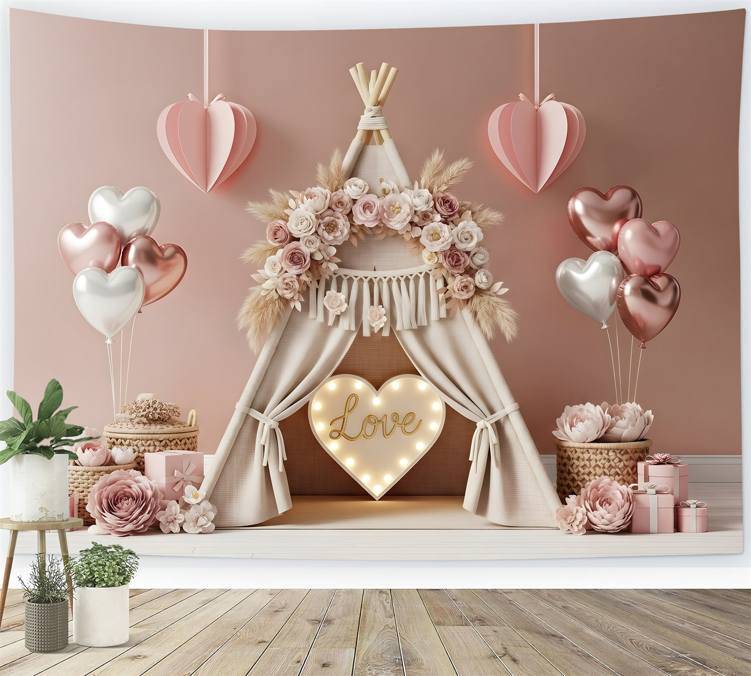 Valentines Backdrop Boho Floral Cozy Love Valentine Photography Backdrops By Magali