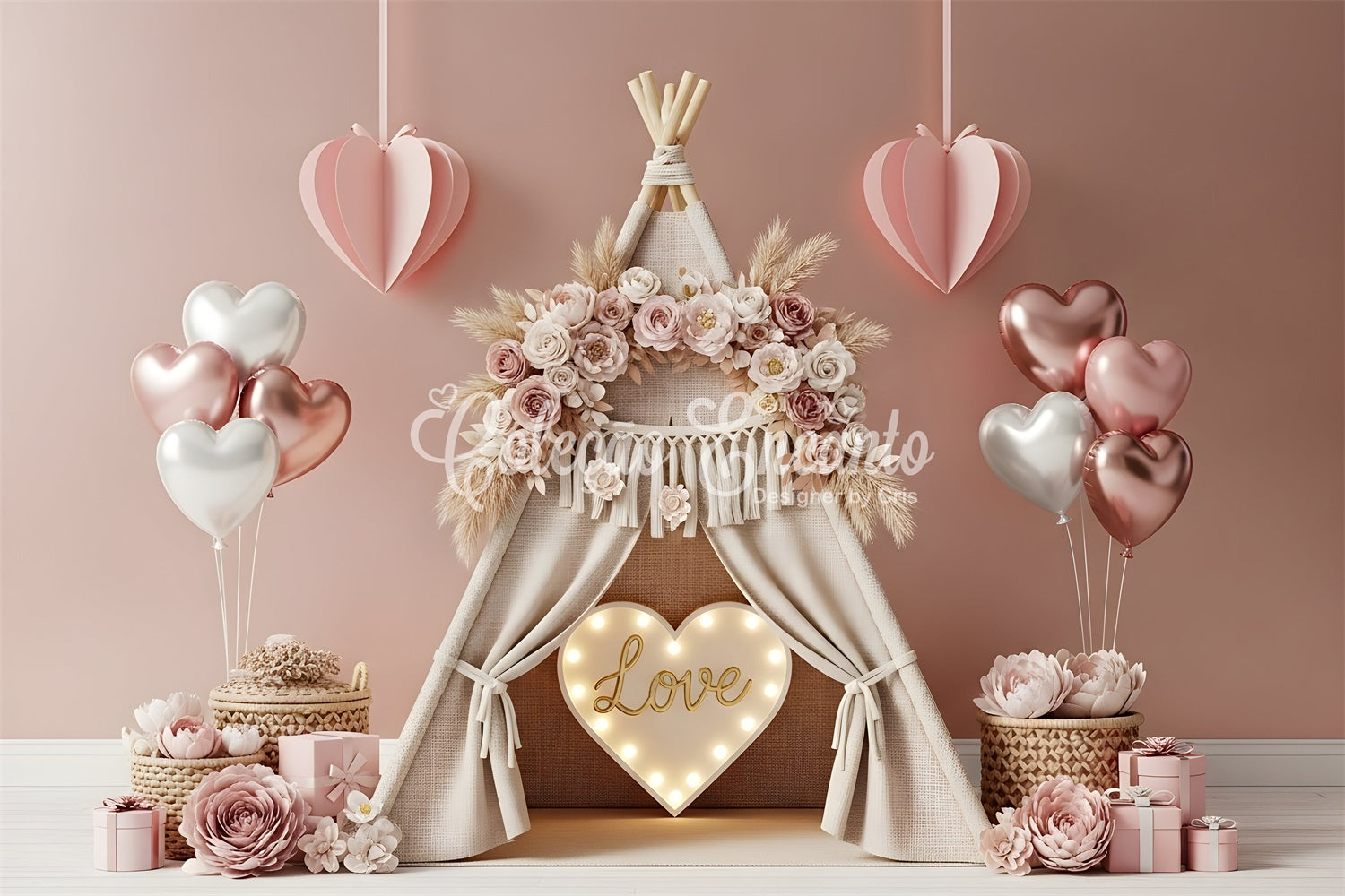 Valentines Backdrop Boho Floral Cozy Love Valentine Photography Backdrops By Magali