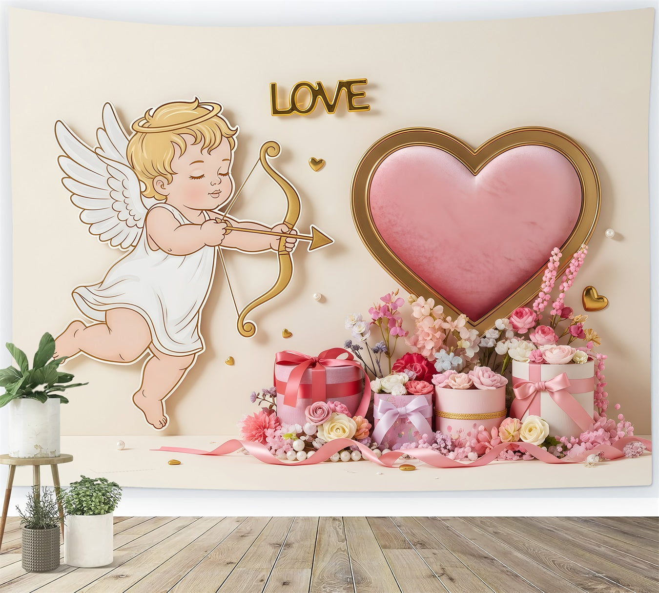 Valentines Backdrop Cupid Heart Gift Garden Valentine's Day Hearts Backdrop By Magali