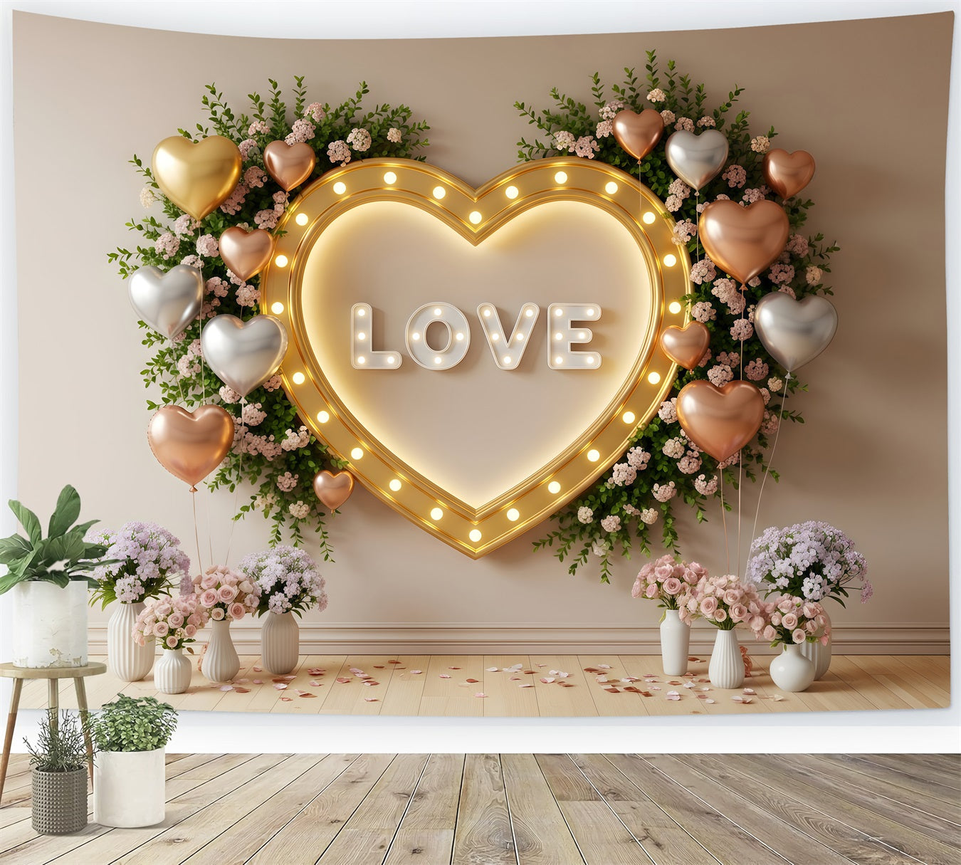 Valentine's Day Backdrop Golden Heart Bloom Wall Valentines Backdrop Ideas By Magali