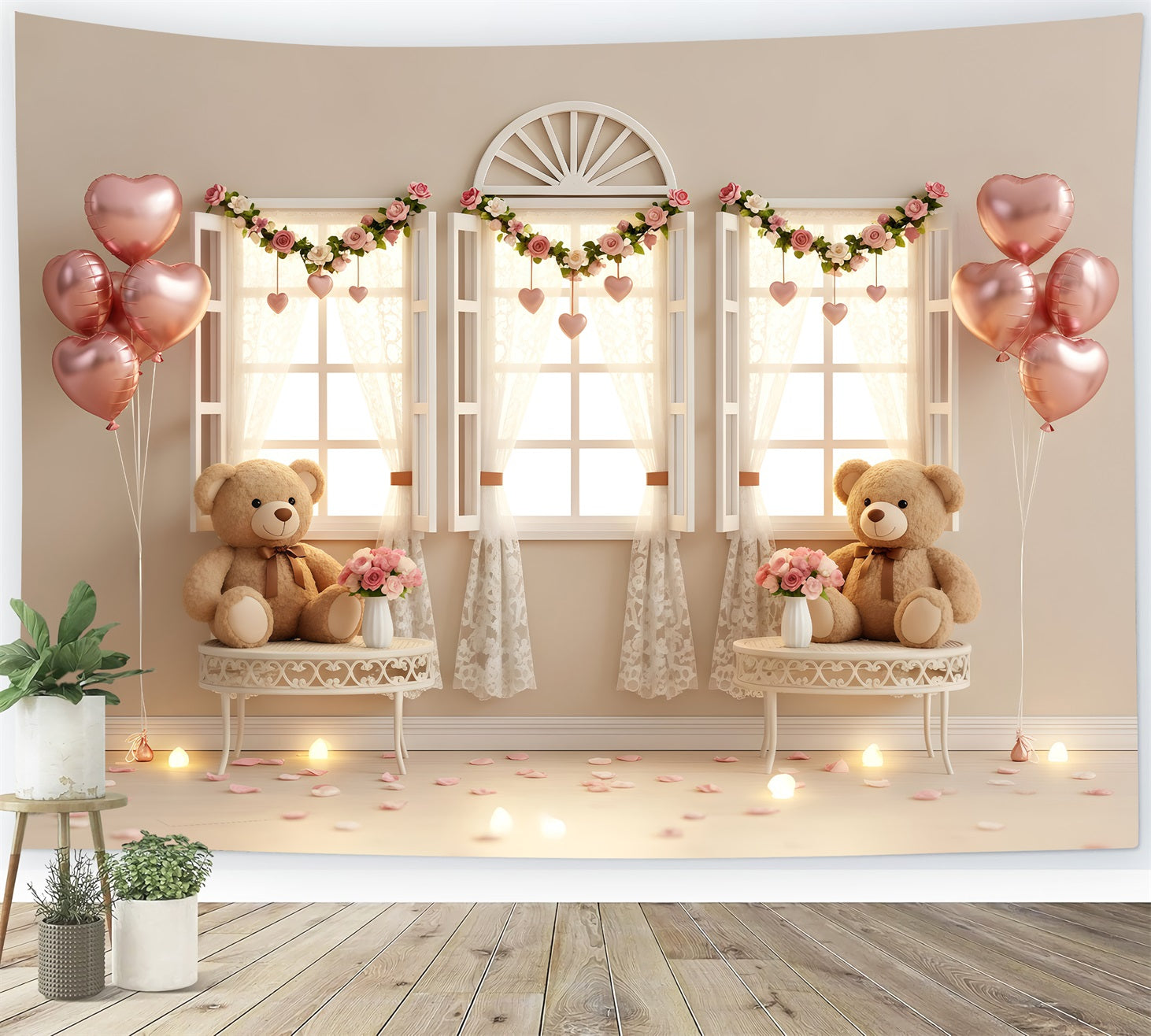 Valentine Photo Backdrops Teddy Window Romantic Setup Valentine's Day Backdrop By Magali