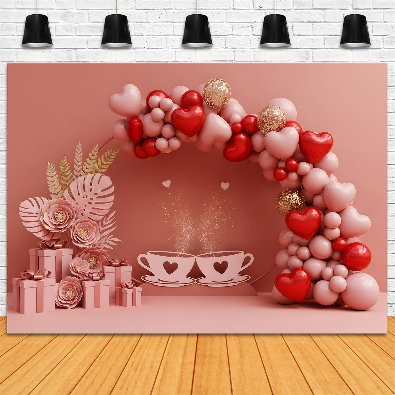 Valentines Backdrop Balloon Arch Tea Romance Valentine's Day Hearts Backdrop By Magali
