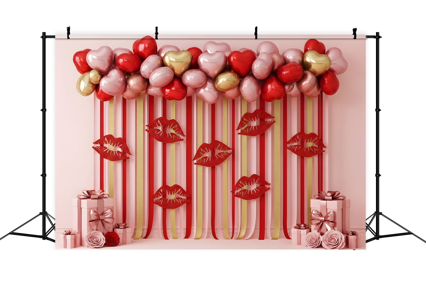 Valentine Balloon Backdrop Striped Lips Heart Display Valentine's Day Backdrops By Magali