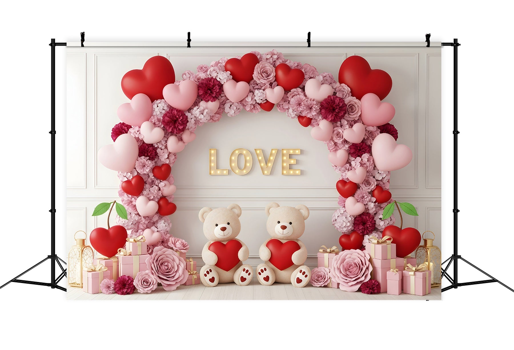 Valentine's Day Backdrop Floral Heart Teddy Arch Valentine Backdrops By Magali