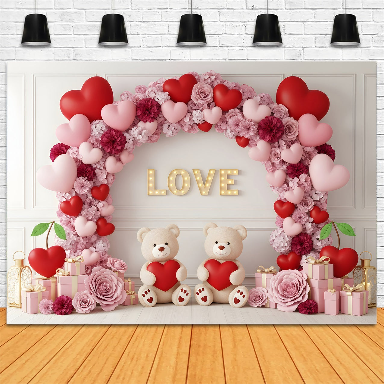 Valentine's Day Backdrop Floral Heart Teddy Arch Valentine Backdrops By Magali