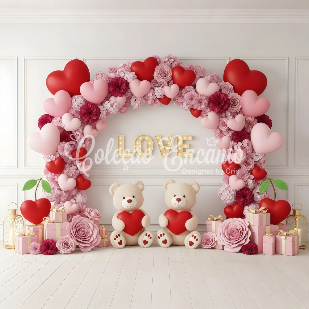 Valentine's Day Backdrop Floral Heart Teddy Arch Valentine Backdrops By Magali