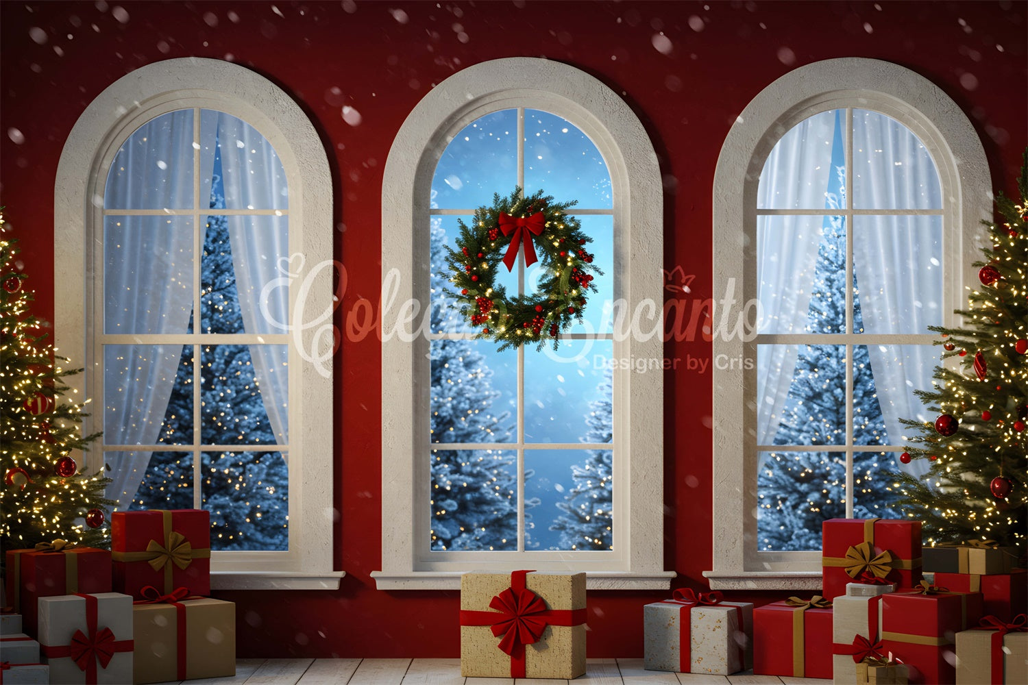 Christmas Backdrop For Photos Red Wall Arched Window Backdrop By Magali