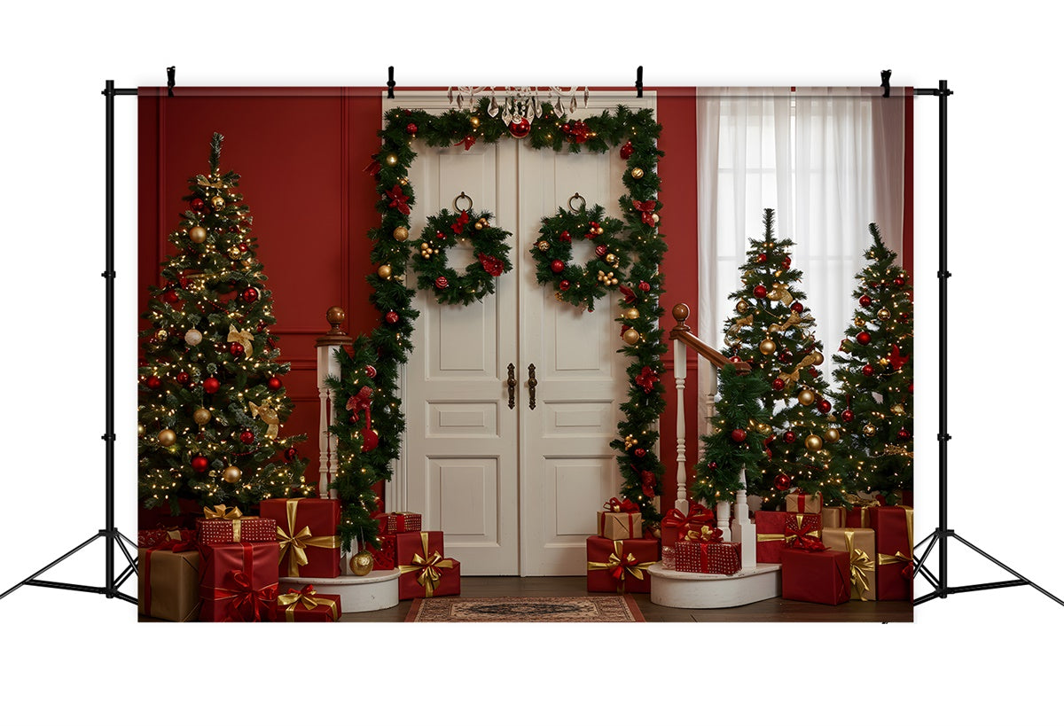 Christmas Photo Backdrop Festive White Door Garland Backdrop By Magali