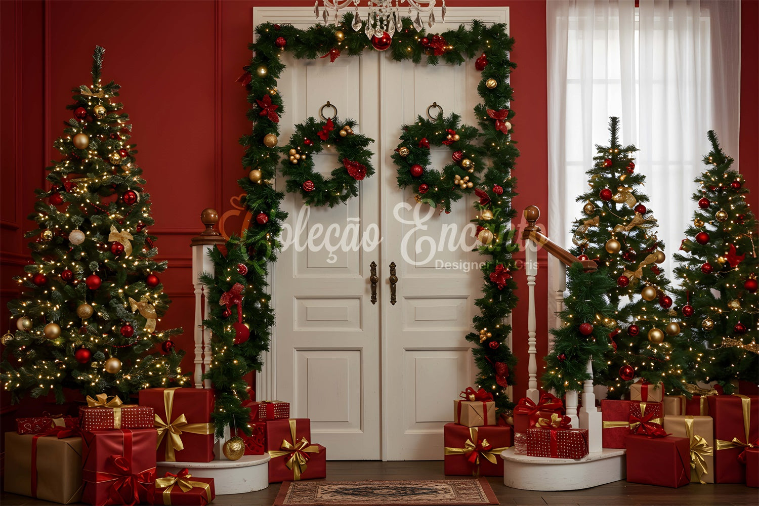 Christmas Photo Backdrop Festive White Door Garland Backdrop By Magali
