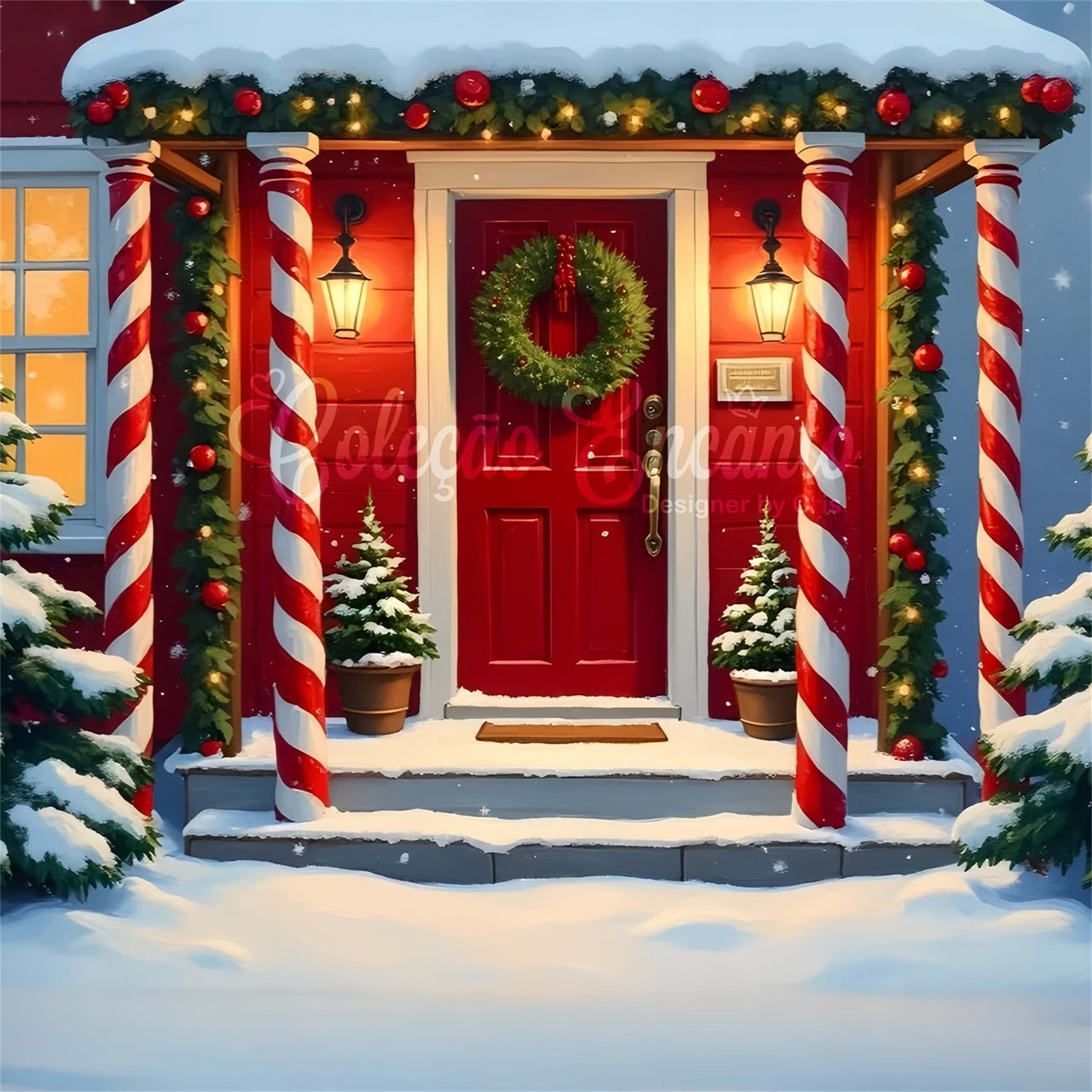 Christmas Photo Backdrops Festive Porch Decor Backdrop By Magali