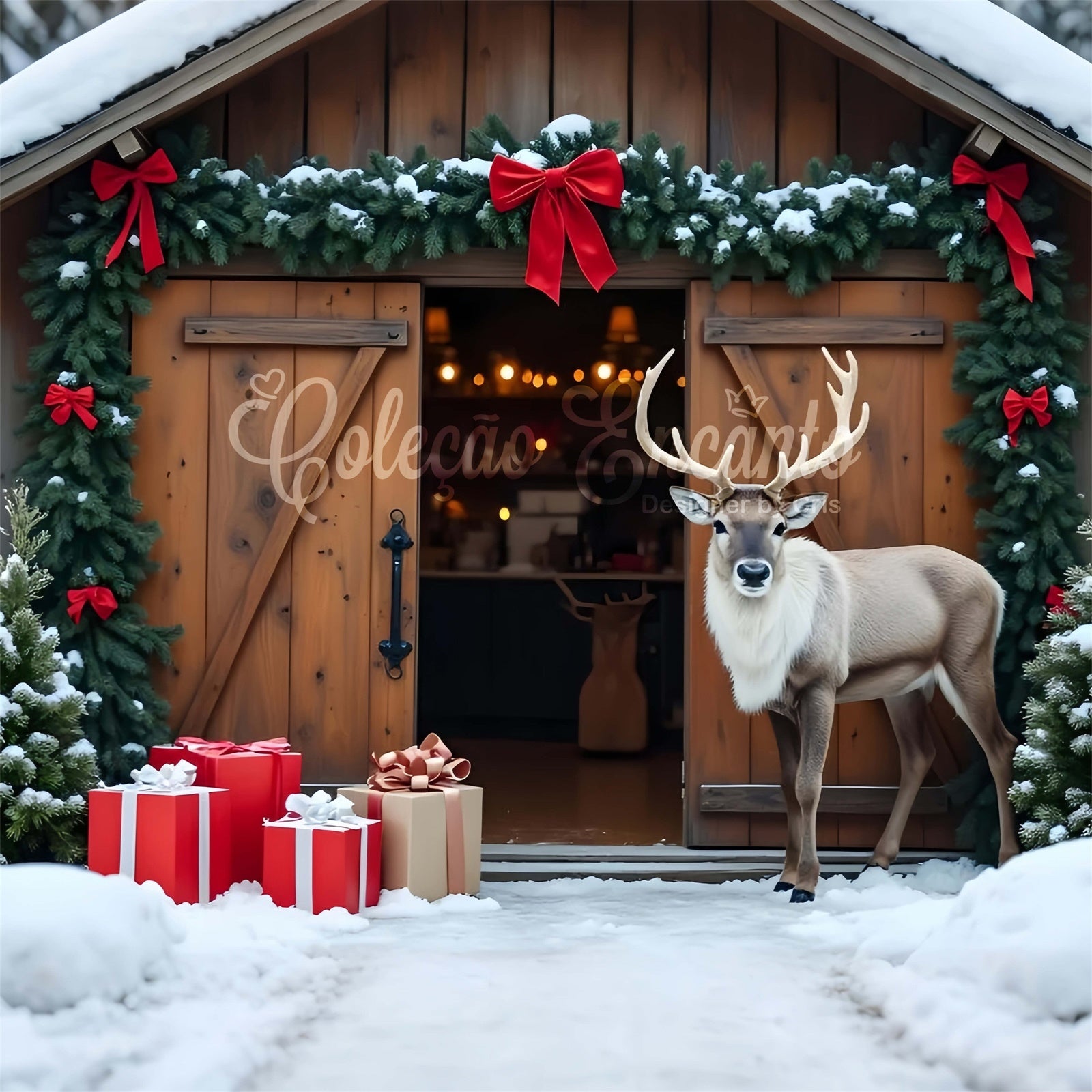 Christmas Tree Farm Backdrop Reindeer Decor Backdrop By Magali