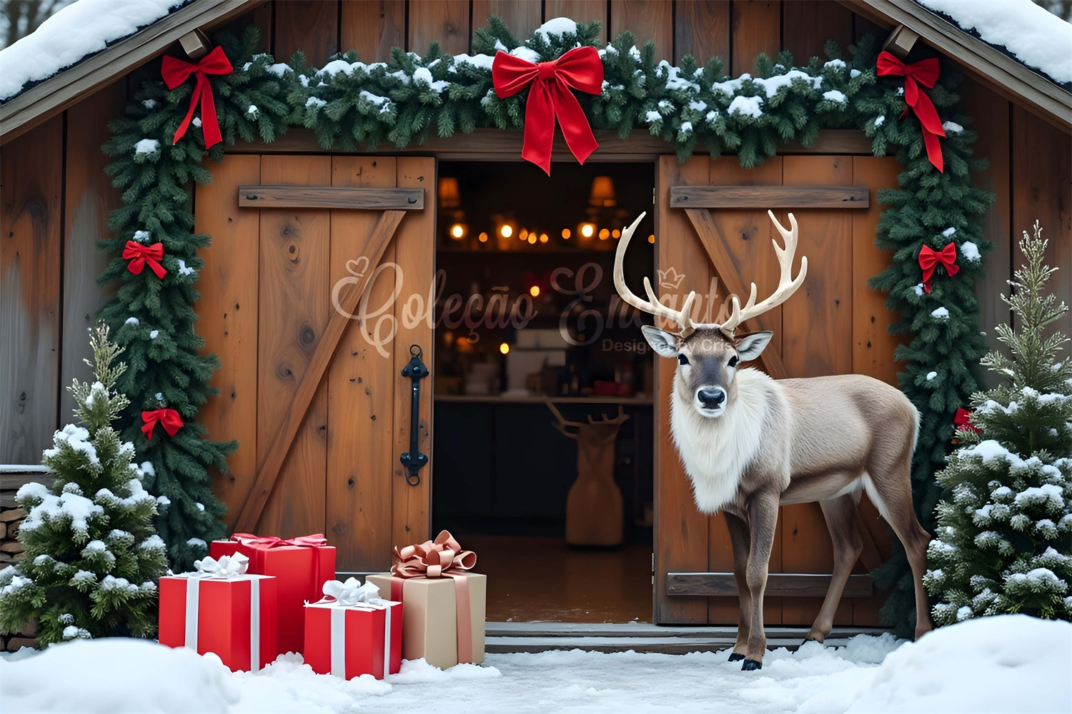 Christmas Tree Farm Backdrop Reindeer Decor Backdrop By Magali