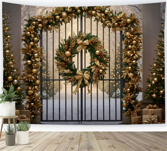 Christmas Tree Backdrop Golden Wreath Gate Decor Backdrop By Magali