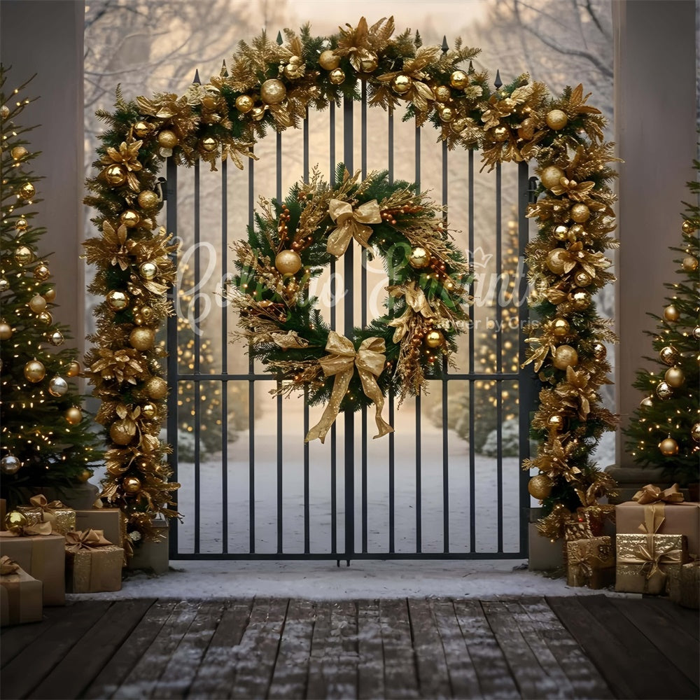 Christmas Tree Backdrop Golden Wreath Gate Decor Backdrop By Magali