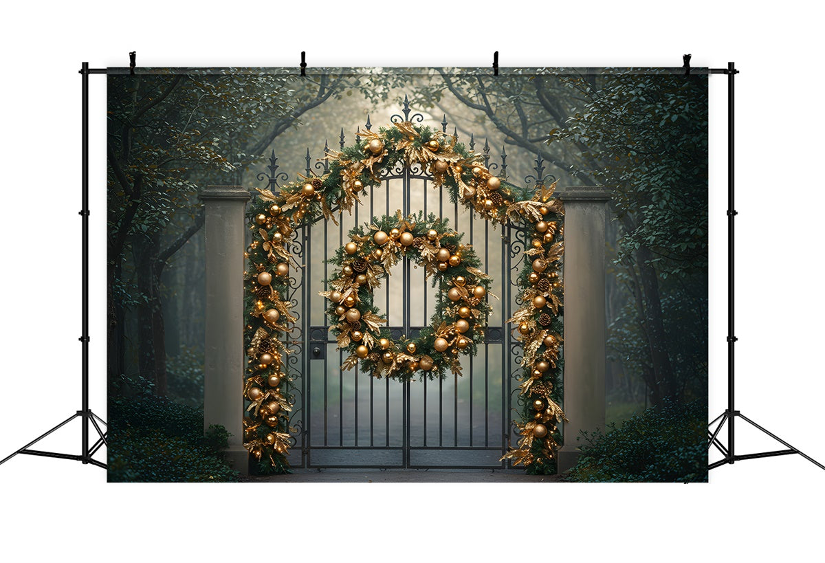 Christmas Backdrop Forest Gate Golden Garland Backdrop By Magali