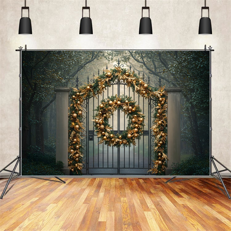 Christmas Backdrop Forest Gate Golden Garland Backdrop By Magali