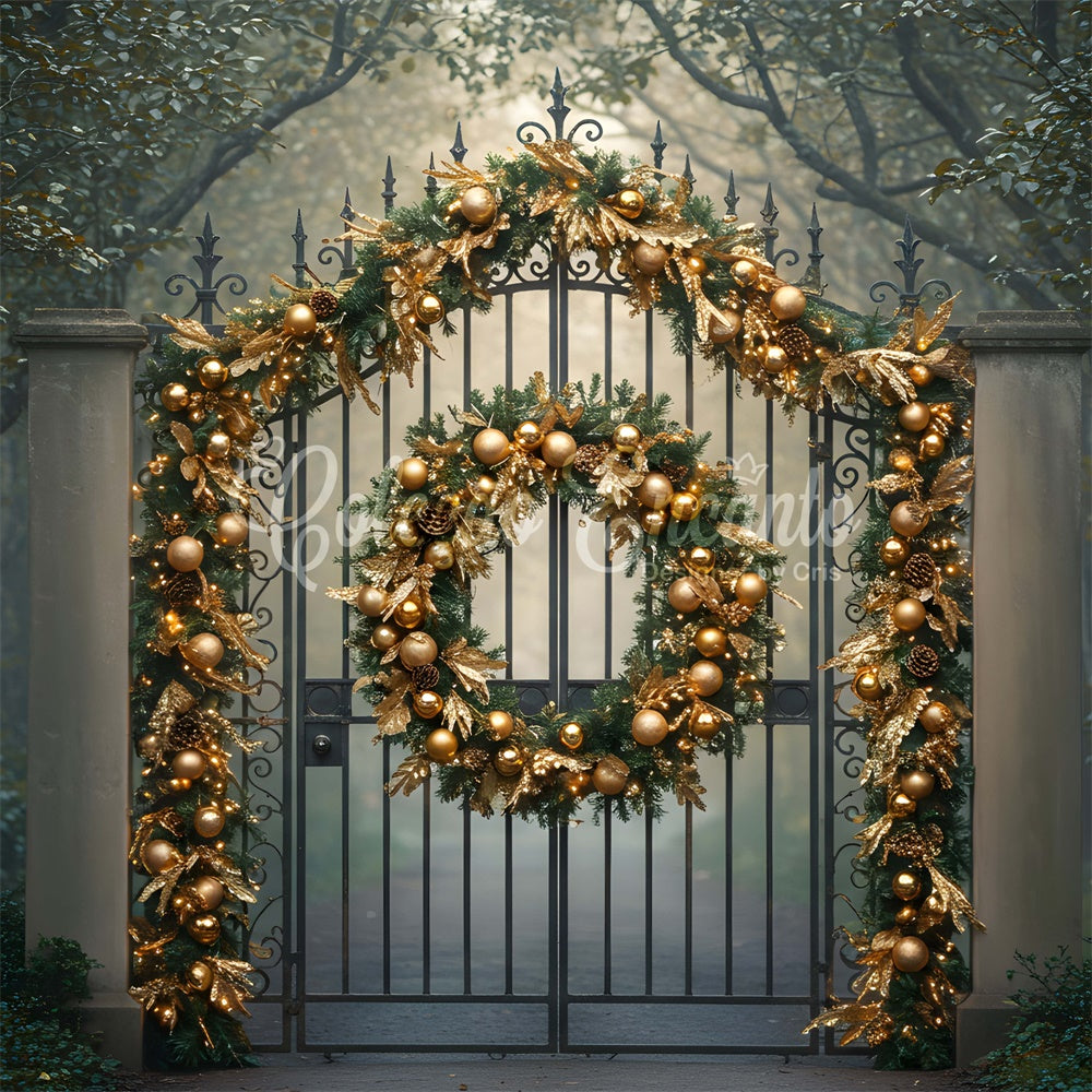 Christmas Backdrop Forest Gate Golden Garland Backdrop By Magali