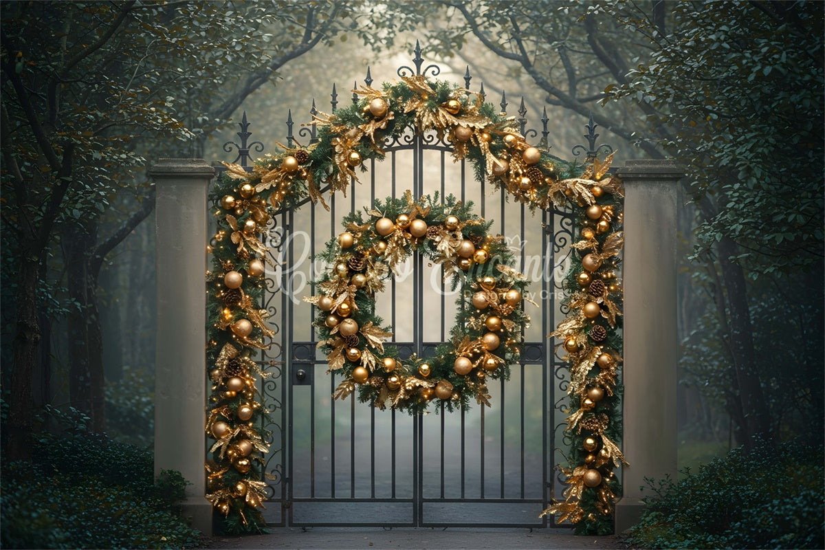 Christmas Backdrop Forest Gate Golden Garland Backdrop By Magali