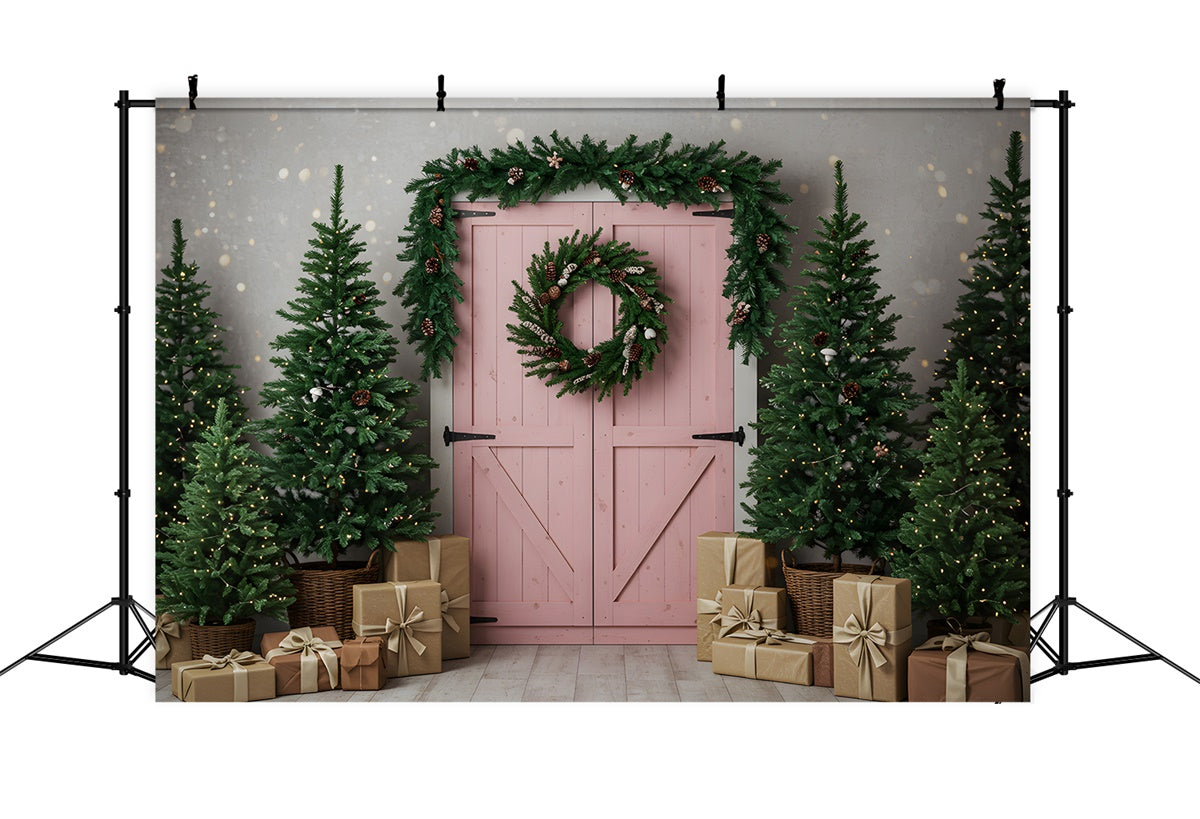 Professional Christmas Backdrops Pink Barn Door Tree Backdrop By Magali