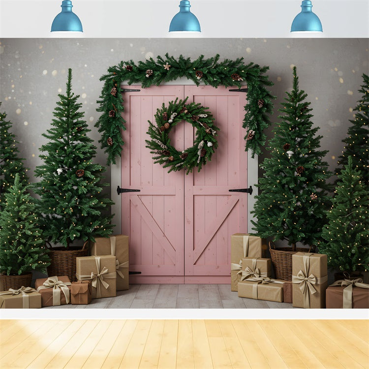 Professional Christmas Backdrops Pink Barn Door Tree Backdrop By Magali