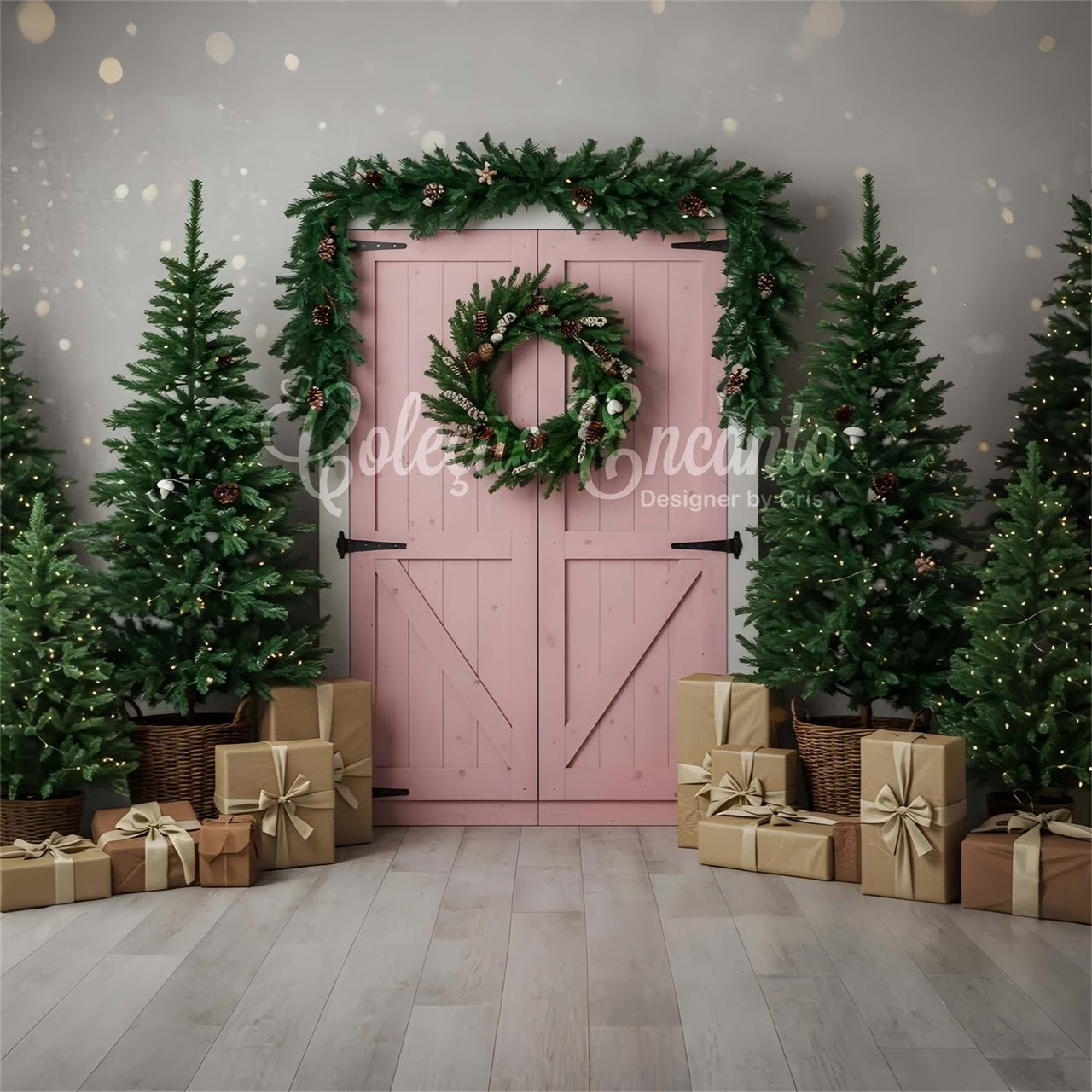Professional Christmas Backdrops Pink Barn Door Tree Backdrop By Magali