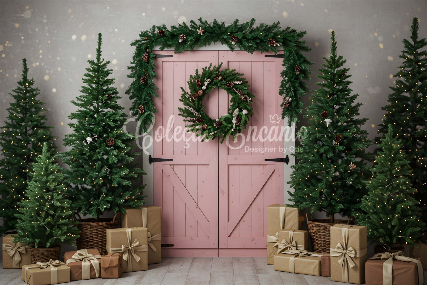 Professional Christmas Backdrops Pink Barn Door Tree Backdrop By Magali
