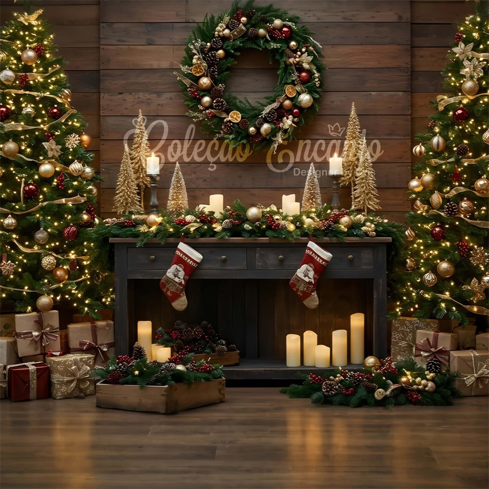 Christmas Fireplace Backdrop Candle Glow Holiday Setup Backdrop By Magali