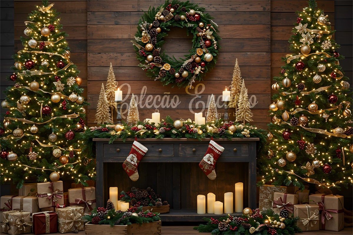 Christmas Fireplace Backdrop Candle Glow Holiday Setup Backdrop By Magali
