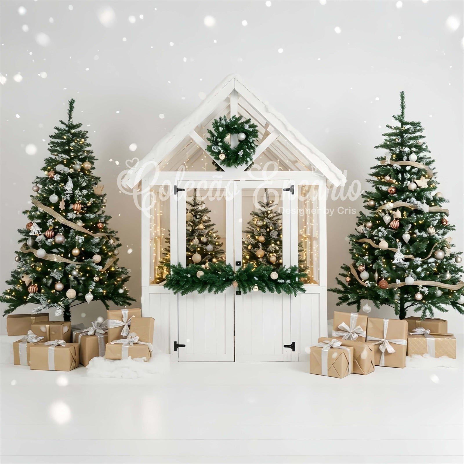 Christmas Backdrops Sale Chic White Winter Cottage Backdrop By Magali