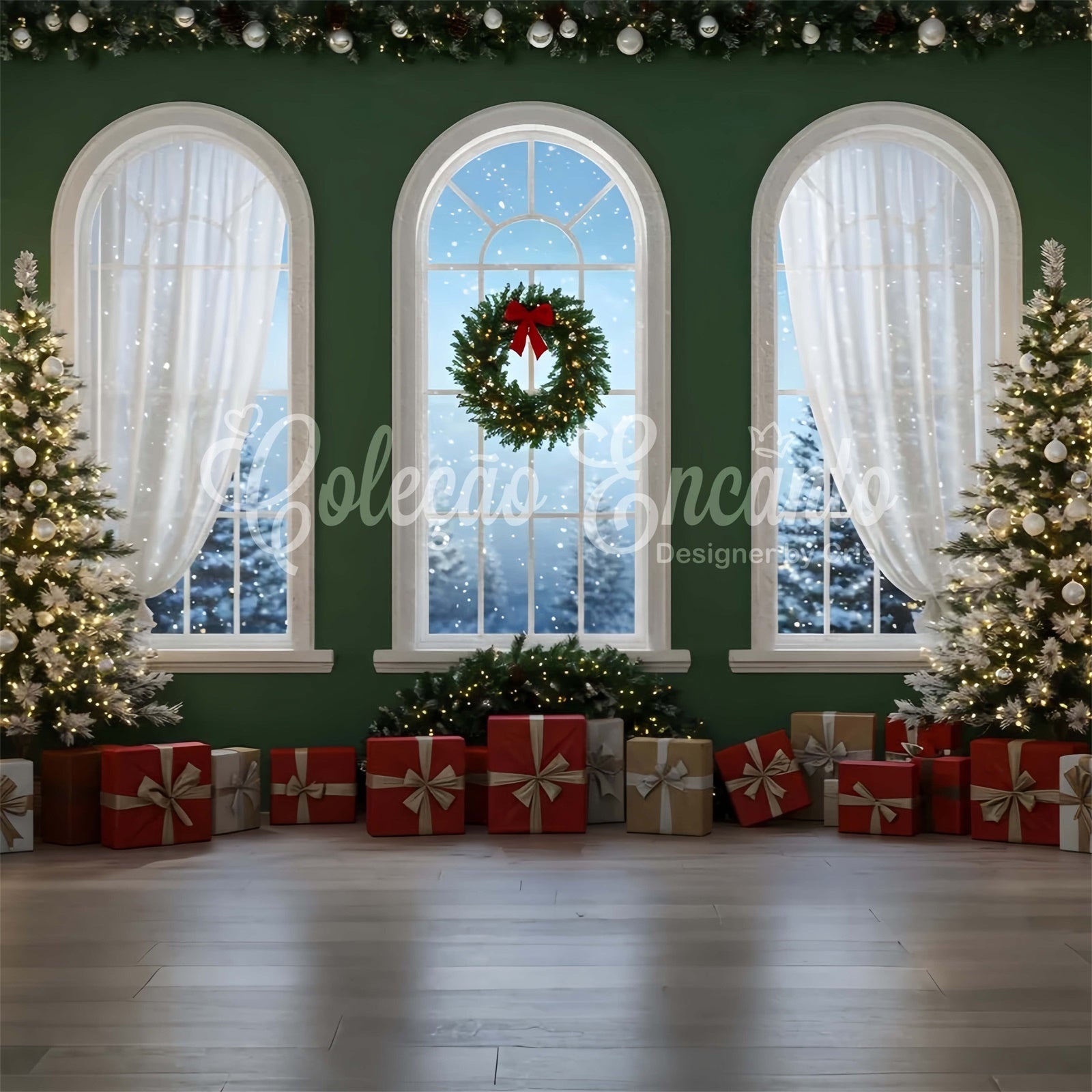 Christmas Backdrop Ideas Festive Garland Presents Backdrop By Magali