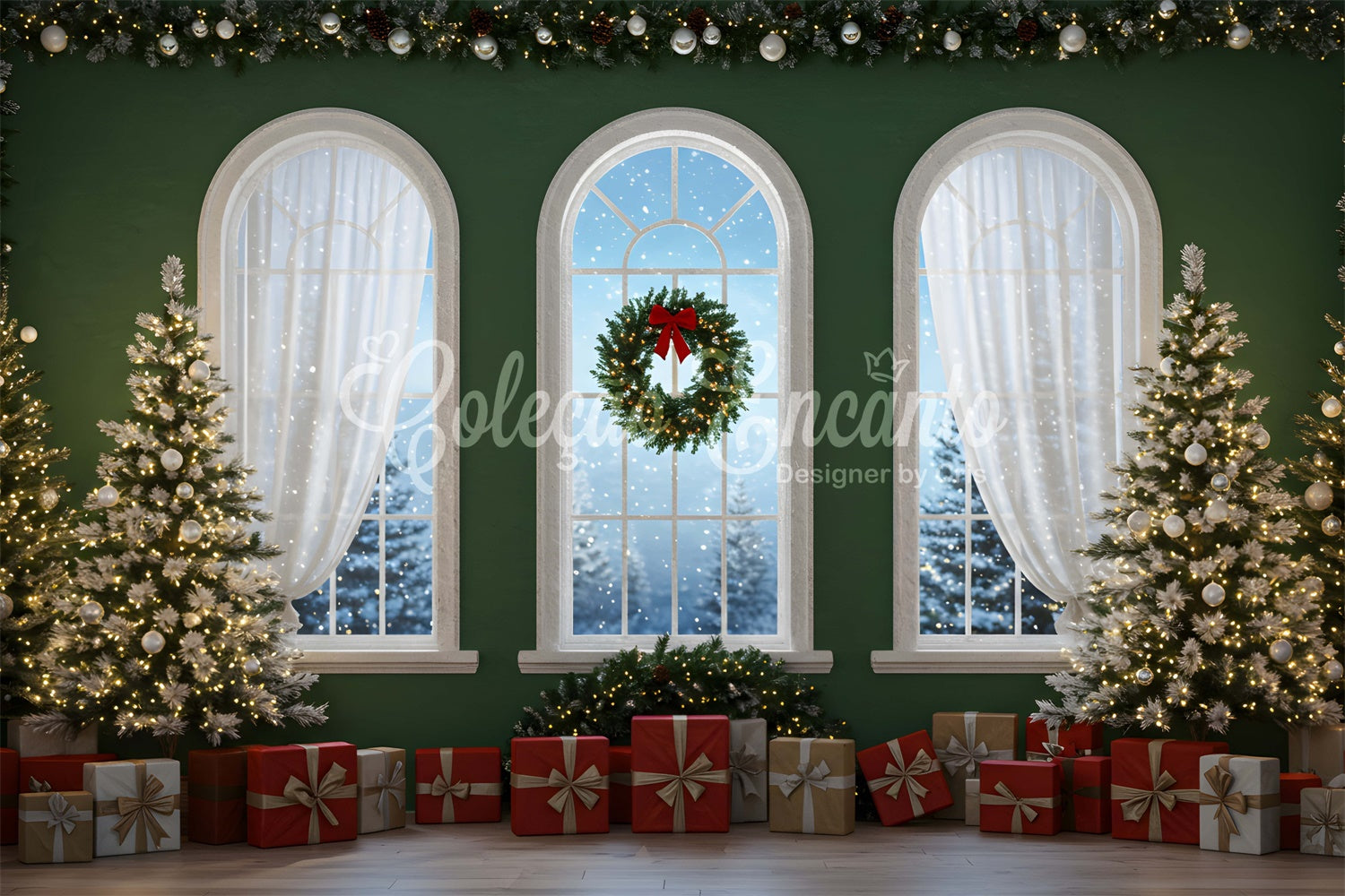 Christmas Backdrop Ideas Festive Garland Presents Backdrop By Magali