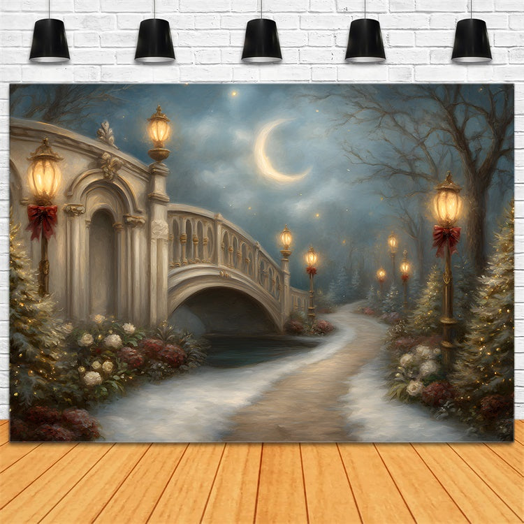 Christmas Backdrops Holiday Bridge Lantern Moon Backdrop By Magali
