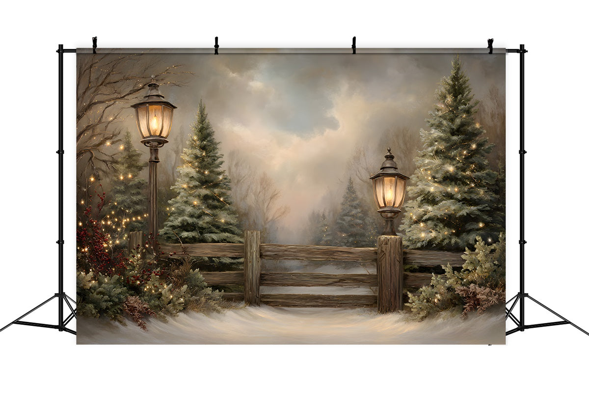 Christmas Backdrops Sale Frosty Trees Rustic Fence Backdrop By Magali