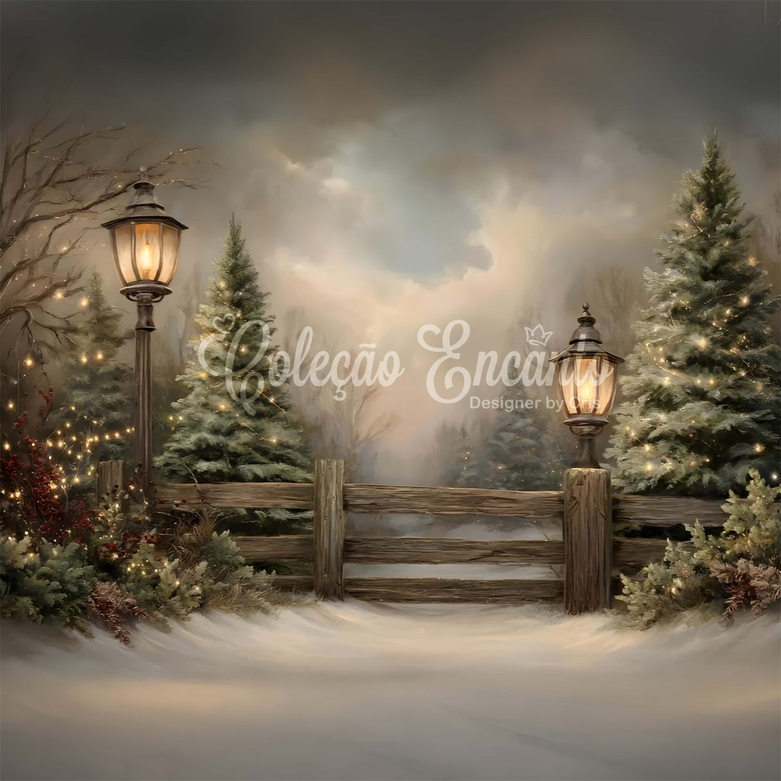 Christmas Backdrops Sale Frosty Trees Rustic Fence Backdrop By Magali
