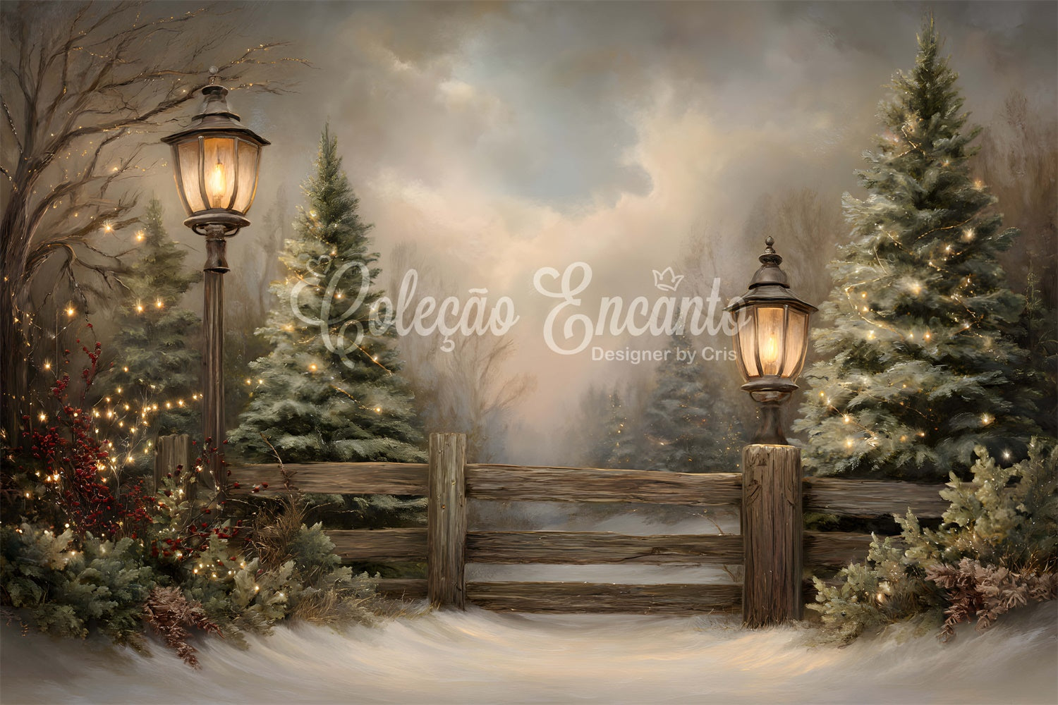 Christmas Backdrops Sale Frosty Trees Rustic Fence Backdrop By Magali