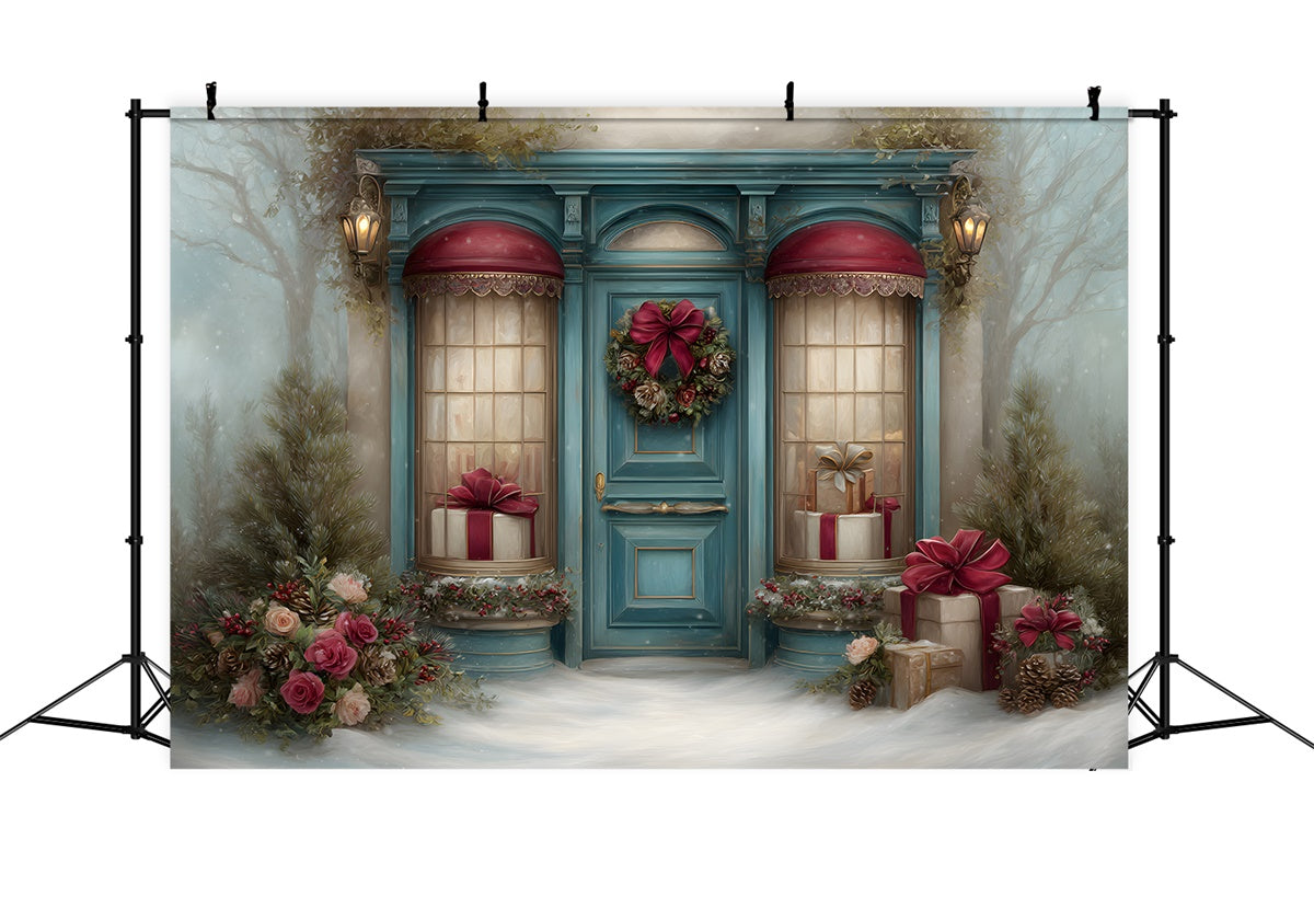 Christmas Photo Backdrops Flower Garland Gift Scene Backdrop By Magali