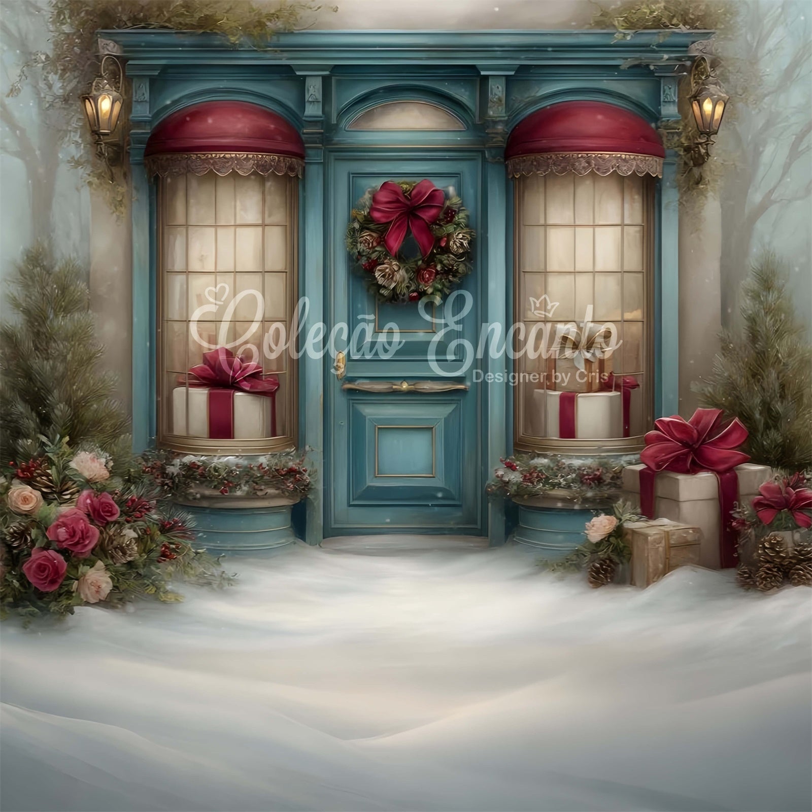 Christmas Photo Backdrops Flower Garland Gift Scene Backdrop By Magali