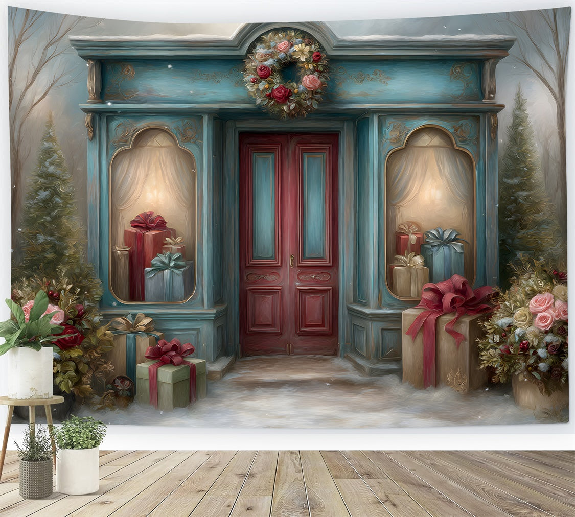 Christmas Backdrop For Photos Boutique Red Door Gift Backdrop By Magali