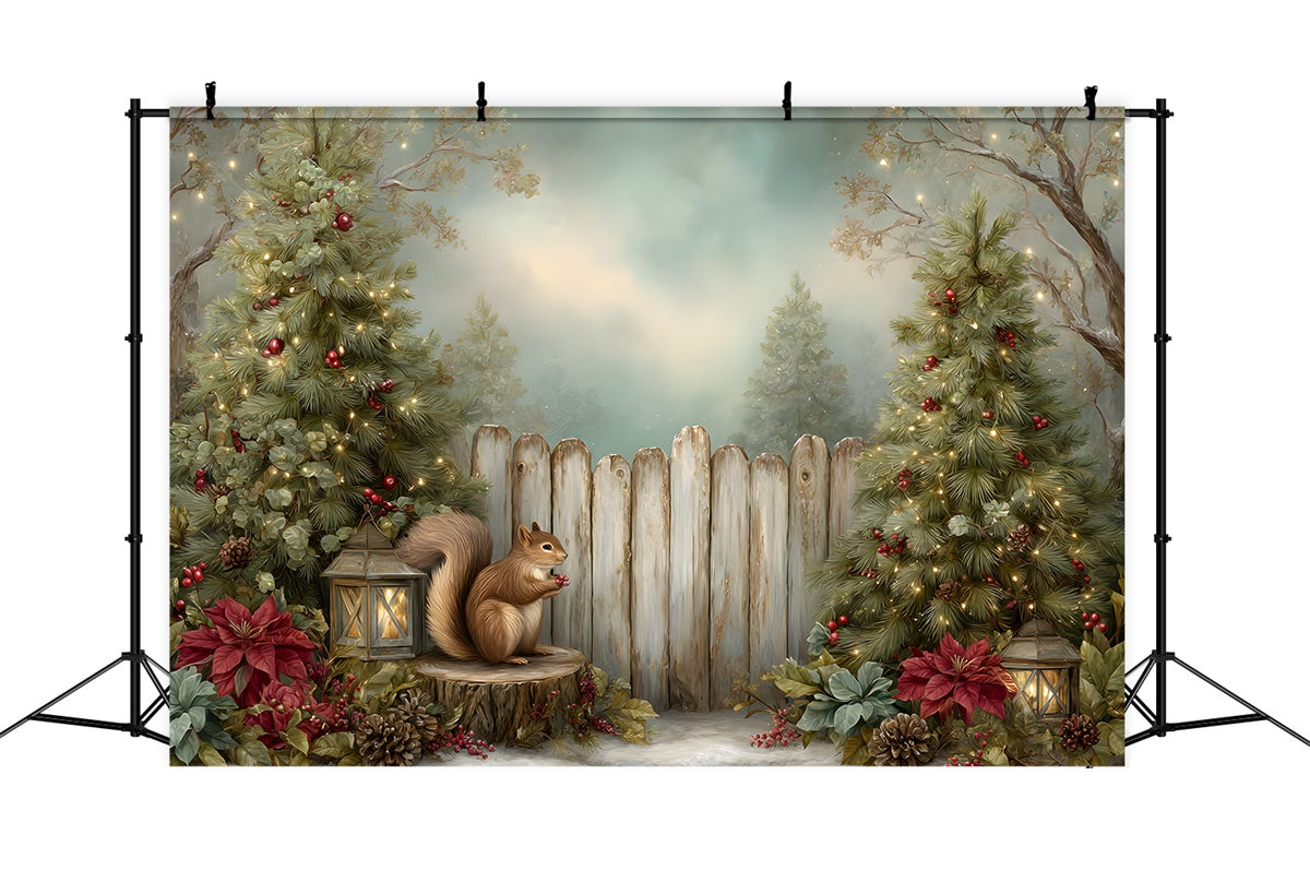 Christmas Photography Backdrops Squirrel Pine Tree Fence Backdrop By Magali