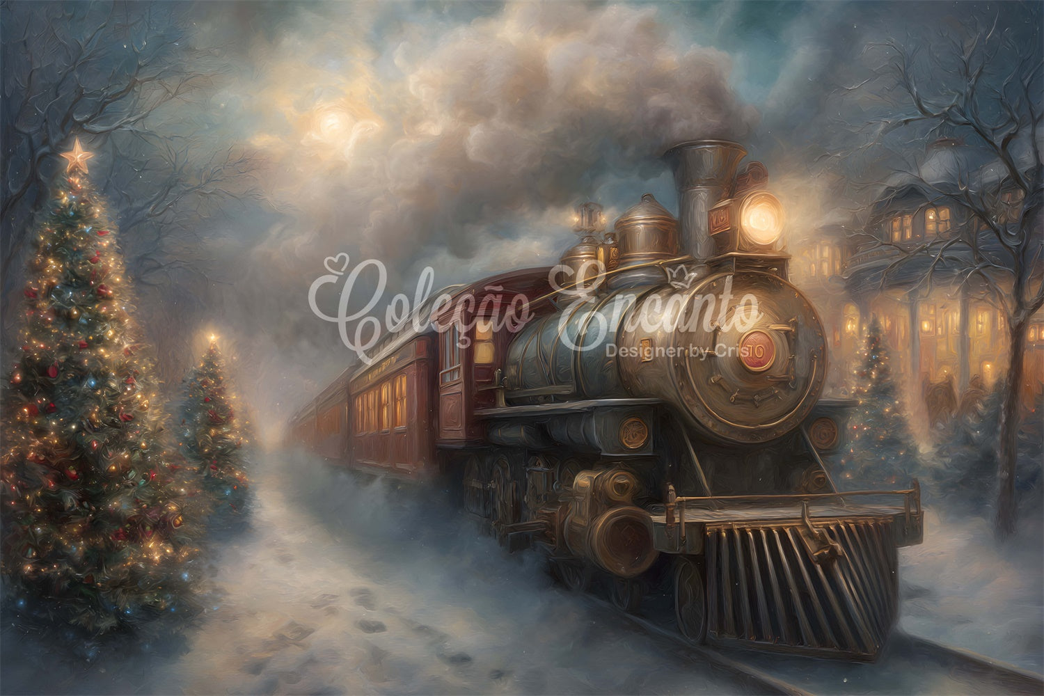 Christmas Photo Backdrop Vintage Train Winter Night Backdrop By Magali