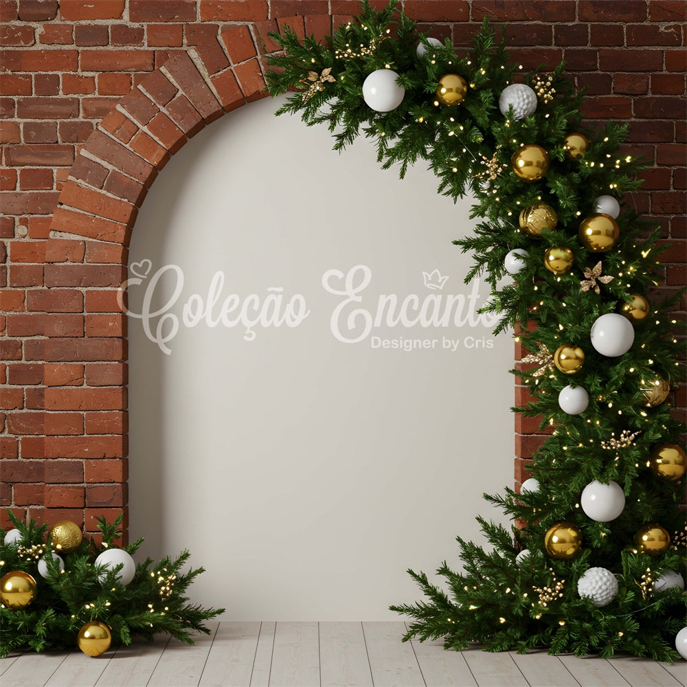 Christmas Photography Backdrops Brick Wall Garland Arch Backdrop By Magali