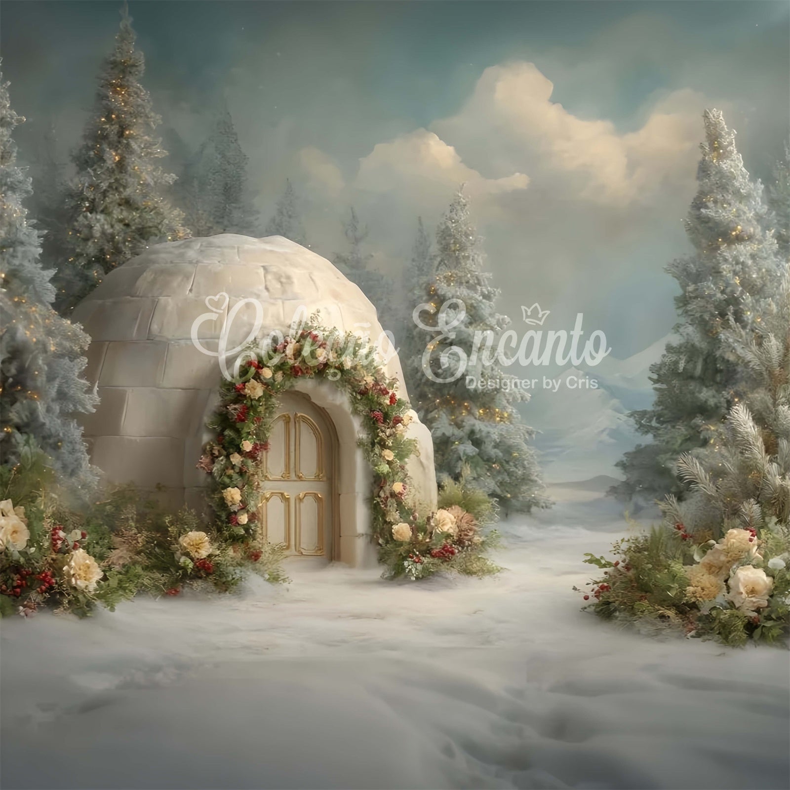Christmas Backdrops Sale Snow House Holiday Garland Backdrop By Magali