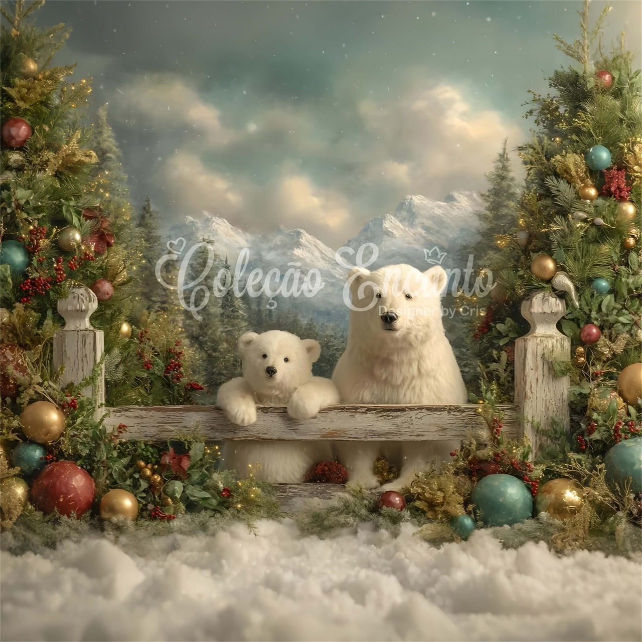 Christmas Backdrop Ideas Polar Bears Mountain View Backdrop By Magali